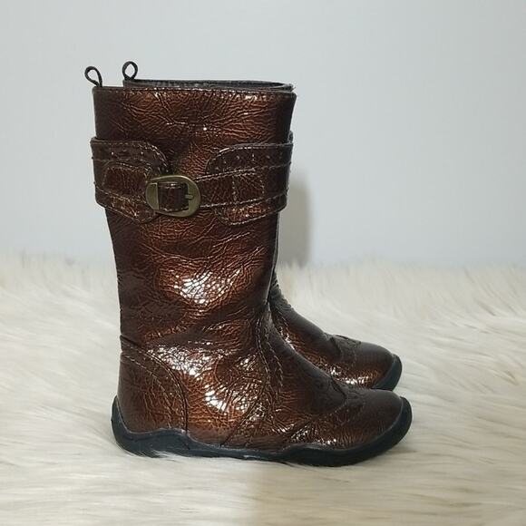 Toddler Girls Bronze Brown Patent Leather Boots - Picture 3 of 9